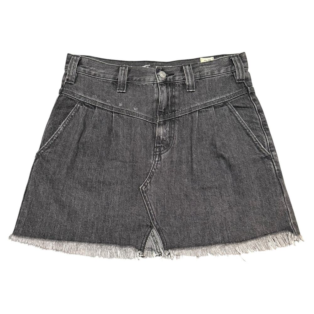 We The Free Sidecar Denim Mini Skirt Pleated Distressed Raw Edge Black Size 27